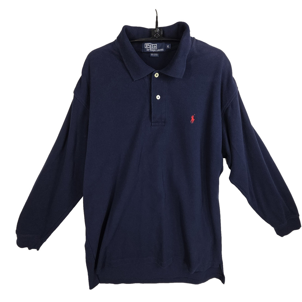 Vtg Polo Ralph Lauren Polo Shirt Mens XL Longsleeve Red Pony Collar 100% Cotton
